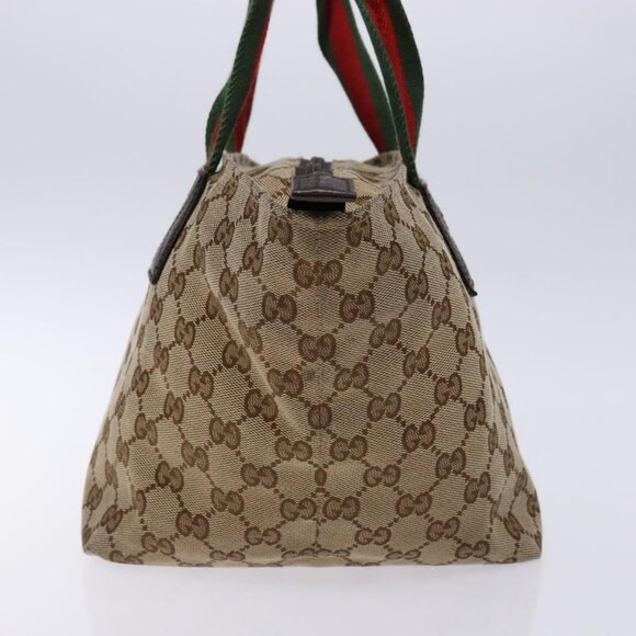 GUCCI GG Canvas Web Sherry Line Hand Bag Beige Red Green 131228 Auth 134493 - Picture 5 of 16